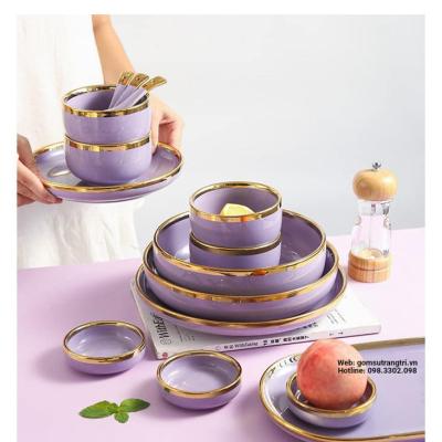 BỘ BÁT ĐŨA TÍM VIỀN VÀNG CAO CẤP